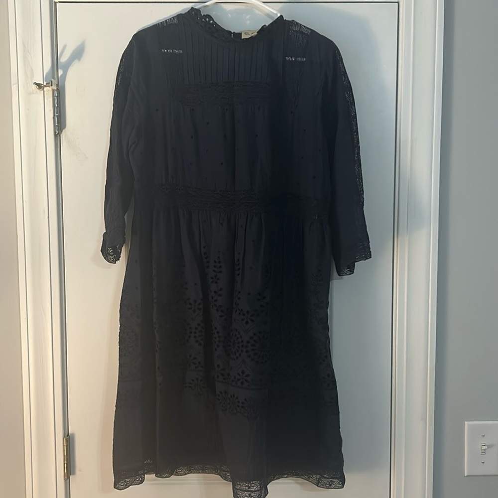 Sea New York Eyelet Lace Combo Dress Navy Blue Cotton